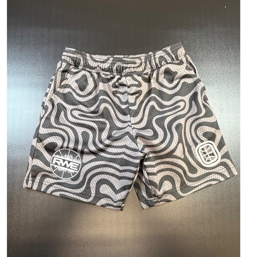 Overtime RWE Basketball Shorts Youth Large Grey Black Swirl Mesh Athletic Kids